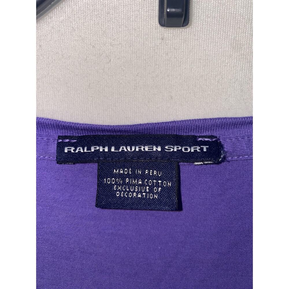 Ralph Lauren Sport T-shirt Womens Large Purple V Neck Pima Cotton Logo Top - Picture 3 of 5